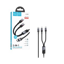 Cabo de Carregamento 2 em 1 Hoco u139 USB-C para (Tipo-C+Lightning) 100W 1,2m Preto